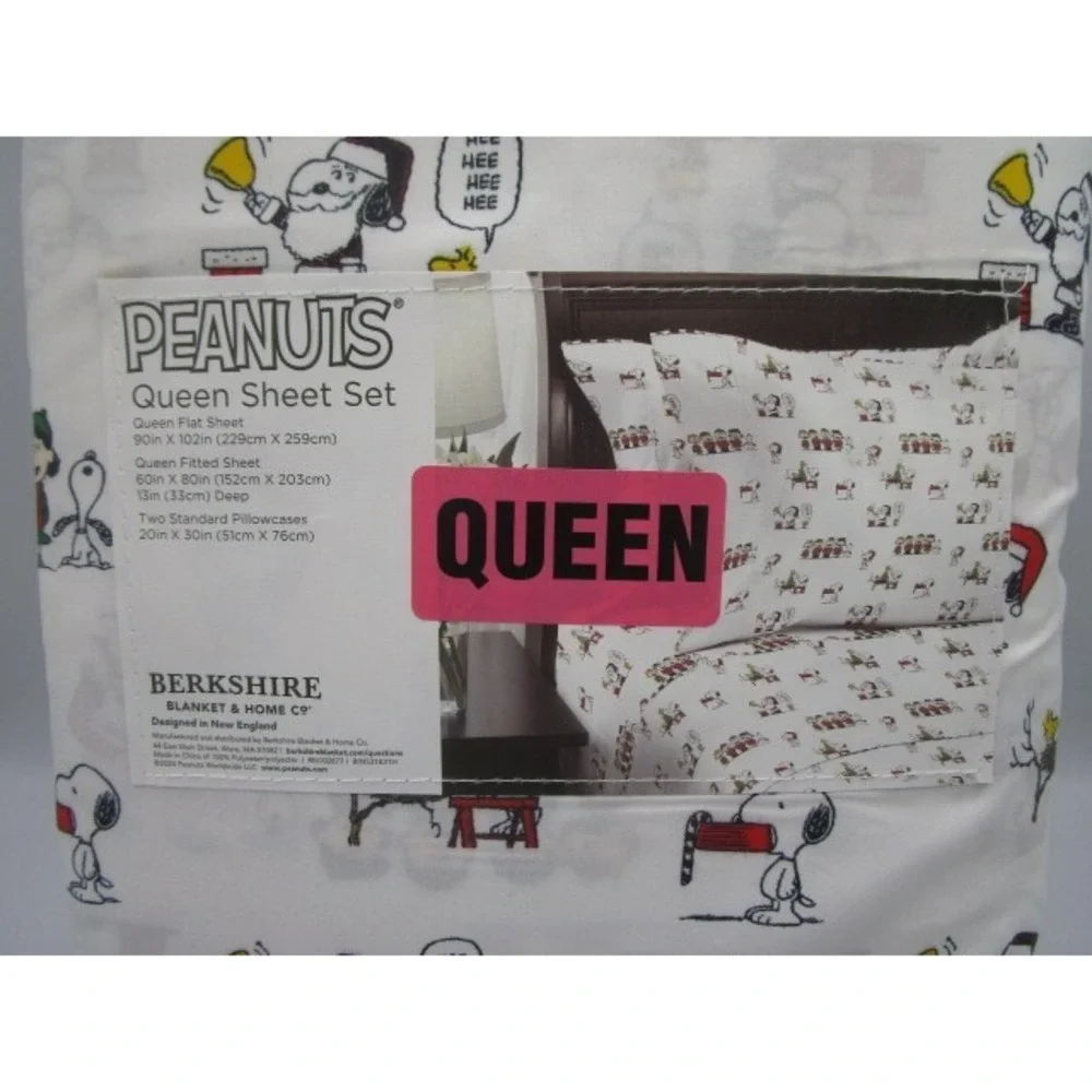 Peanuts Christmas White Queen Sheet Set By Berkshire 4 Piece Snoopy Santa Bell
